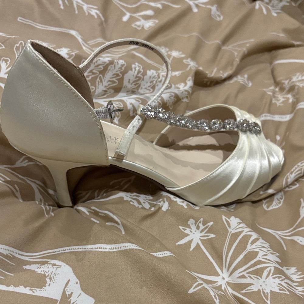 Benjamin Walk Cream Satin Heels with Sparkling Strap